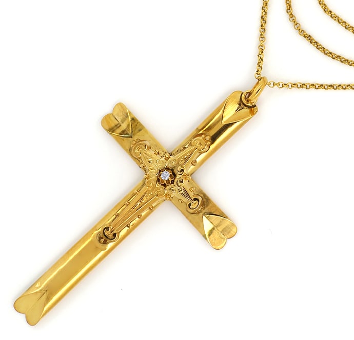 Foto 2 - Biedermeier Diamant Kreuz Anhänger Schaumgold Goldkette, Q1393